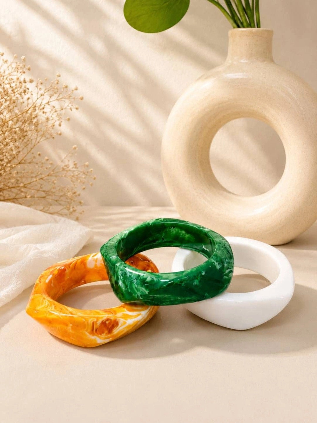 Tricolour Resin Bangles for Women Set of 3
