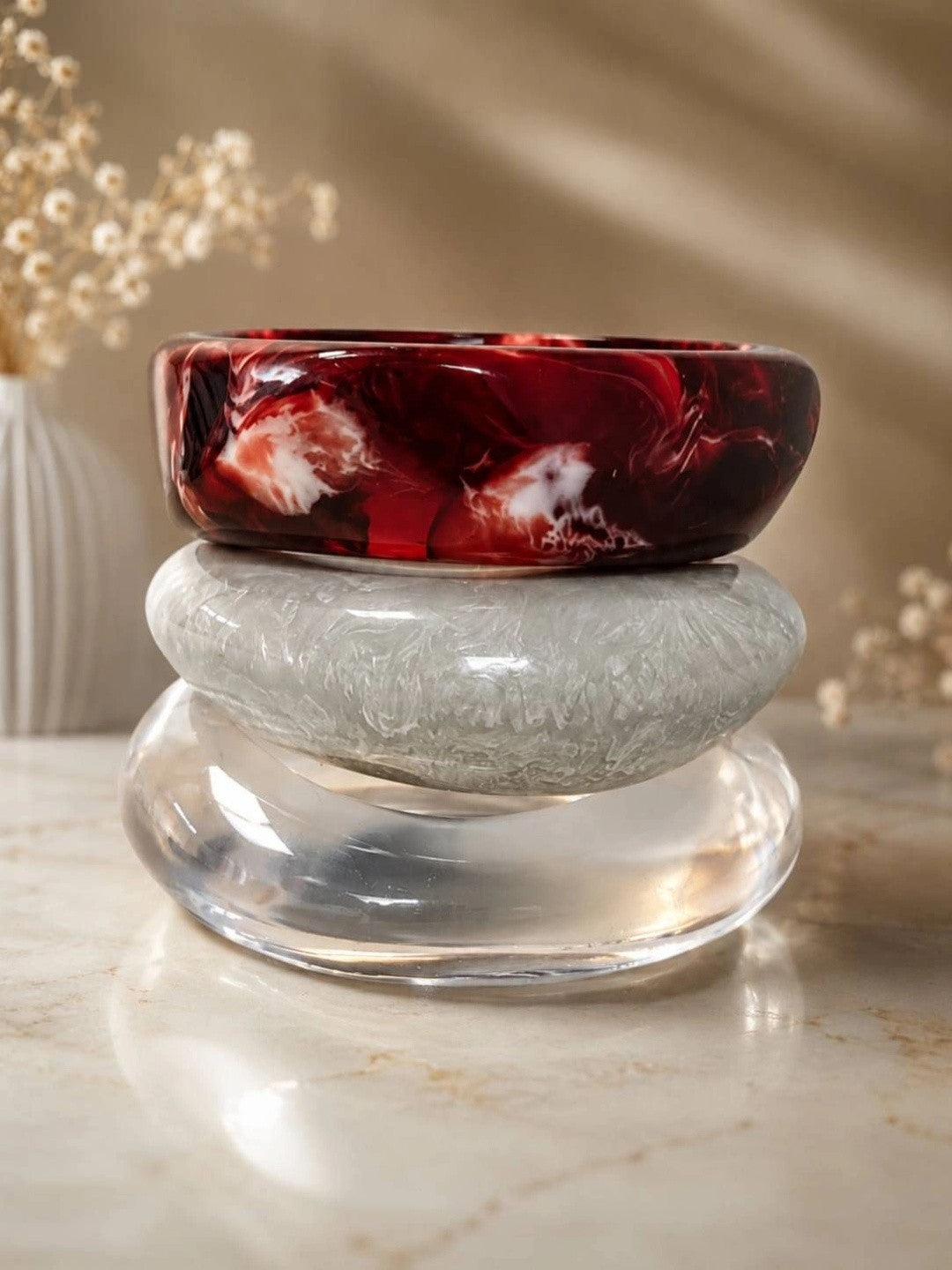 Resin Marble Finish Bangles for Women Set of 3