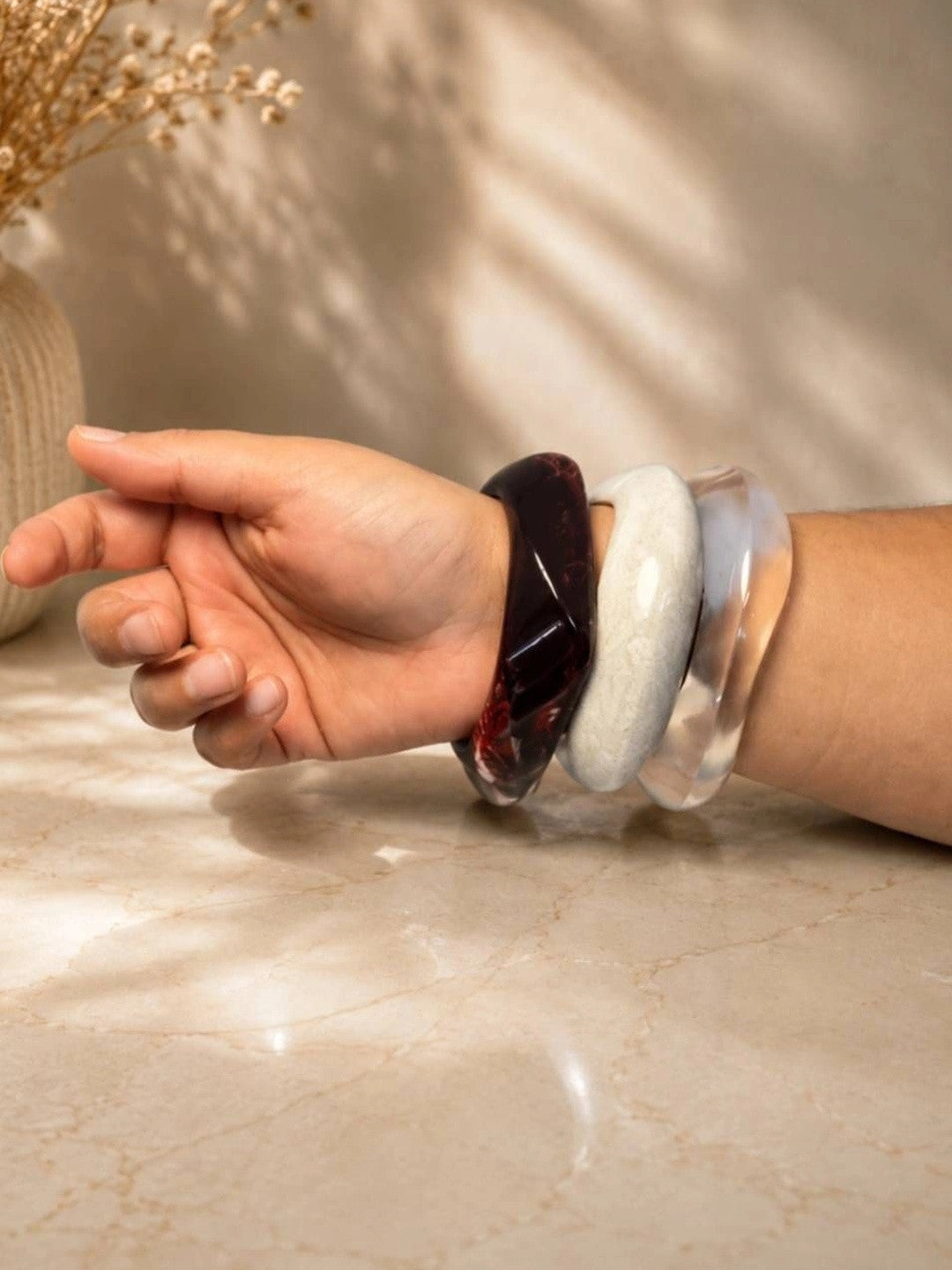 Resin Marble Finish Bangles for Women Set of 3