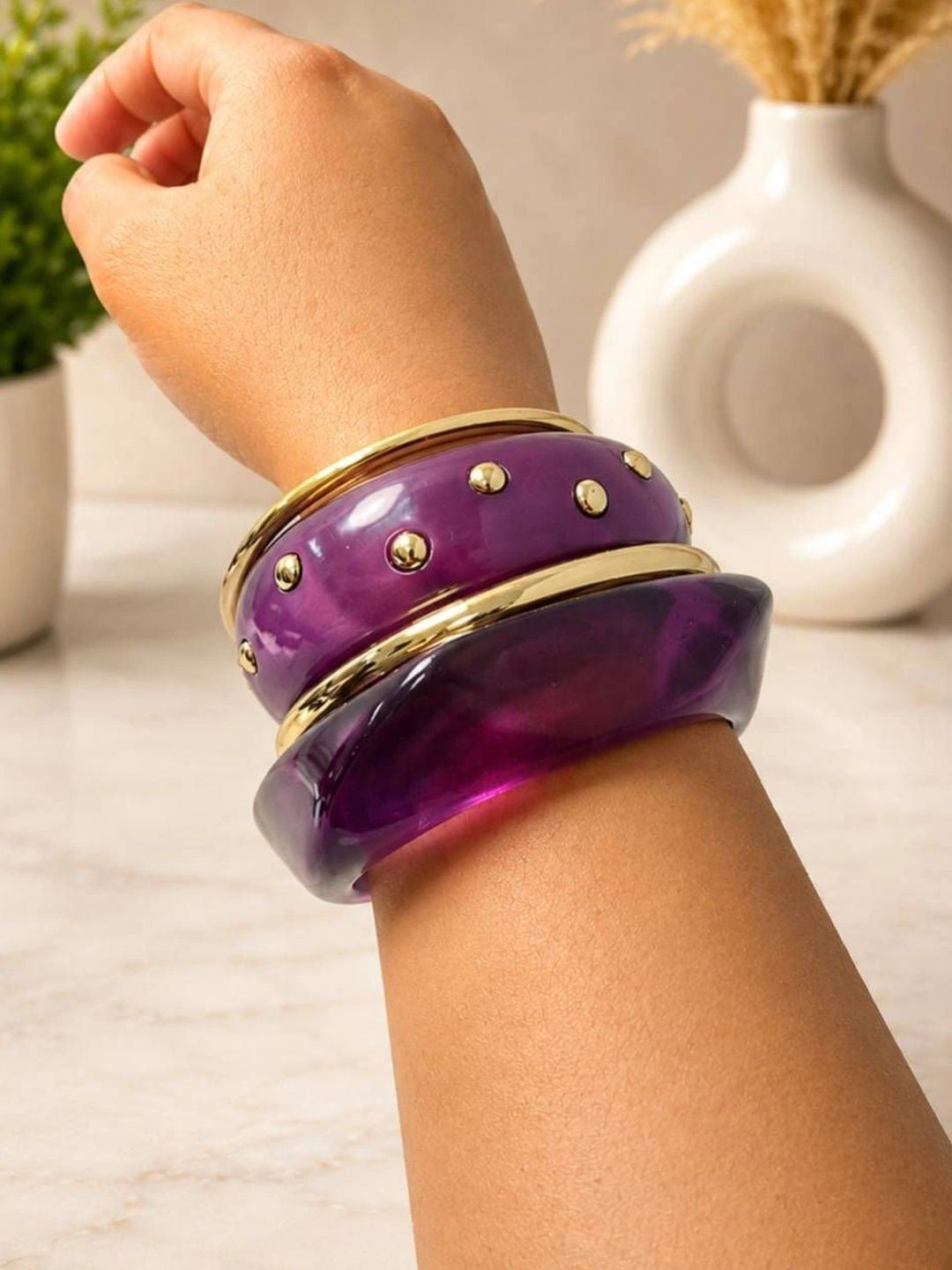 Purple Resin Studded Bangles for Women