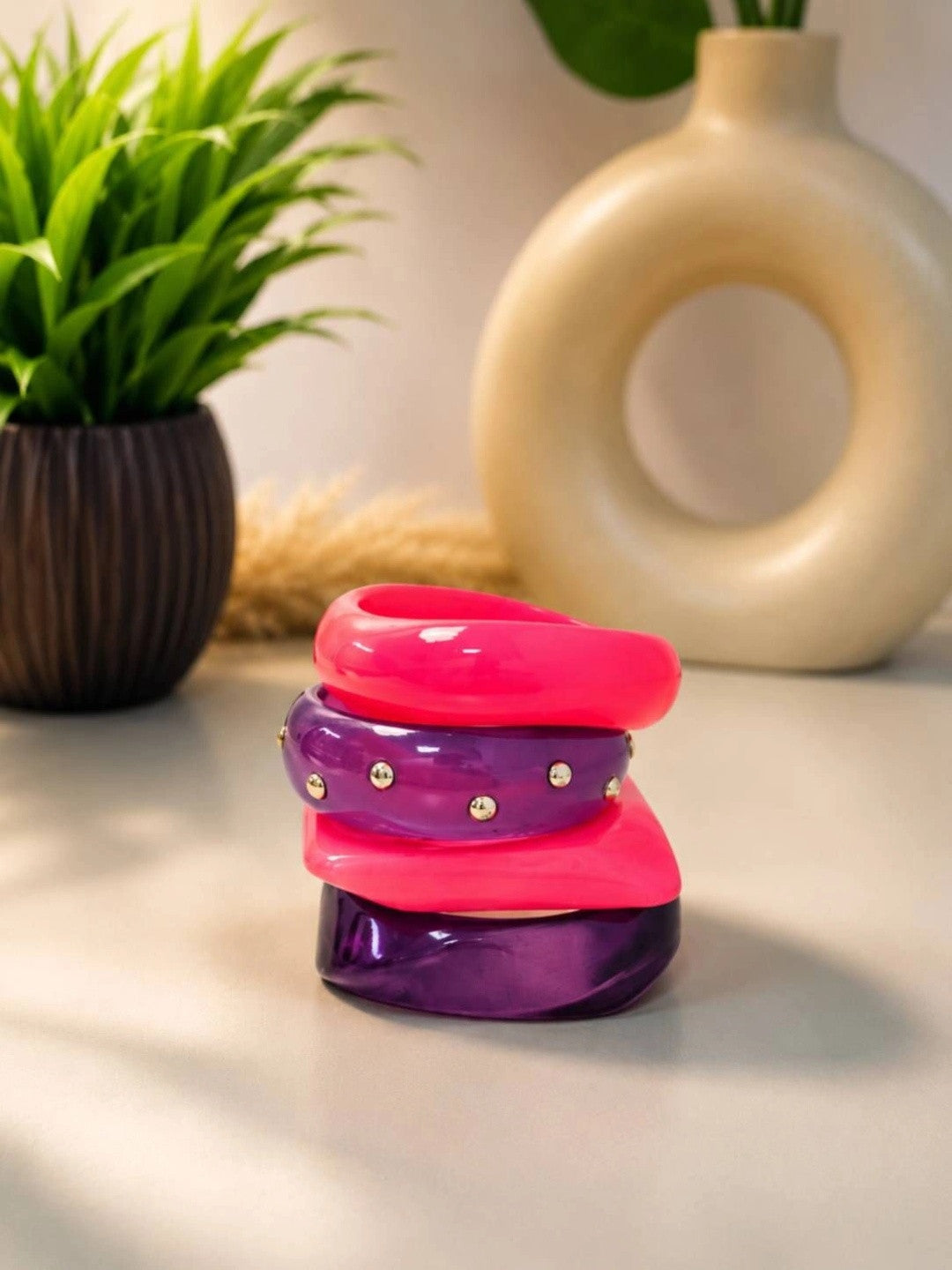 Pink Purple Resin Chunky Bangles Set of 4