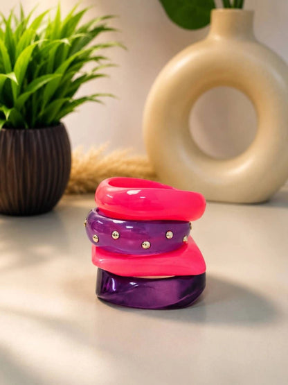 Pink Purple Resin Chunky Bangles Set of 4