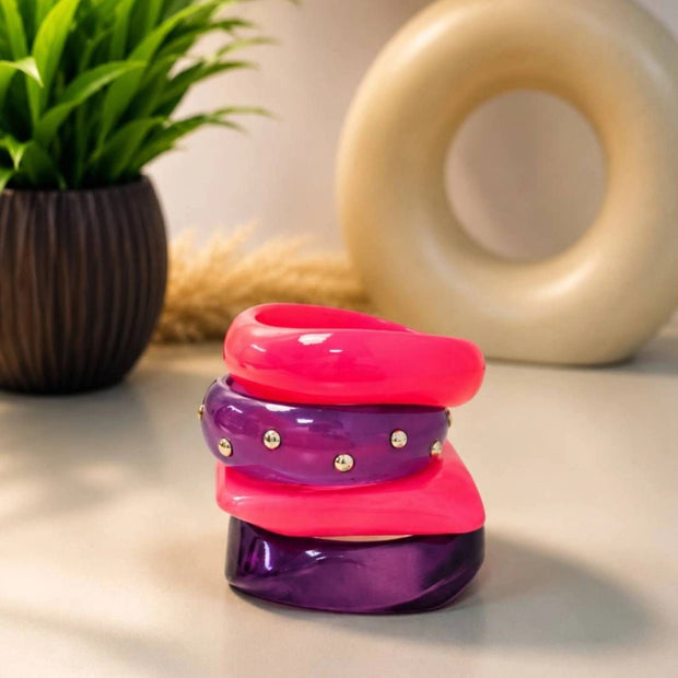 Pink Purple Resin Chunky Bangles Set of 4