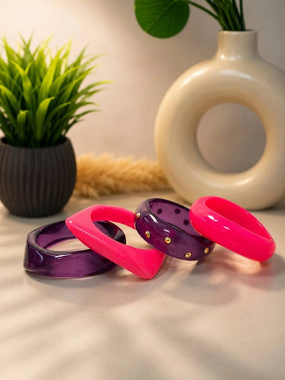Pink Purple Resin Chunky Bangles Set of 4
