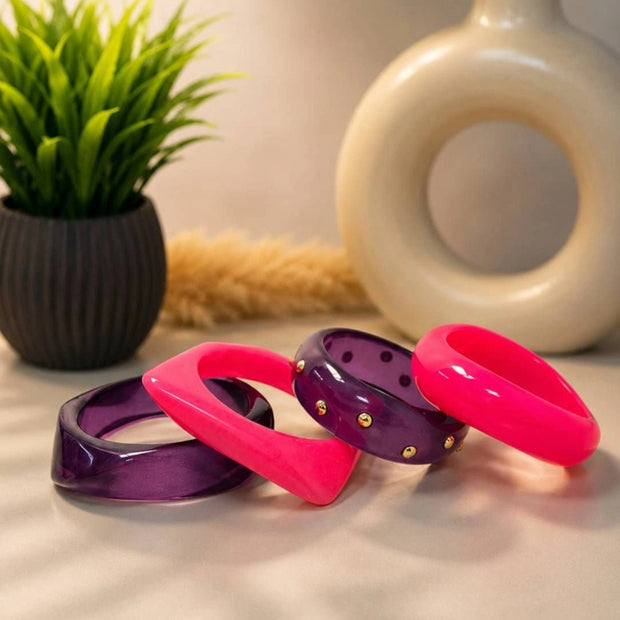 Pink Purple Resin Chunky Bangles Set of 4