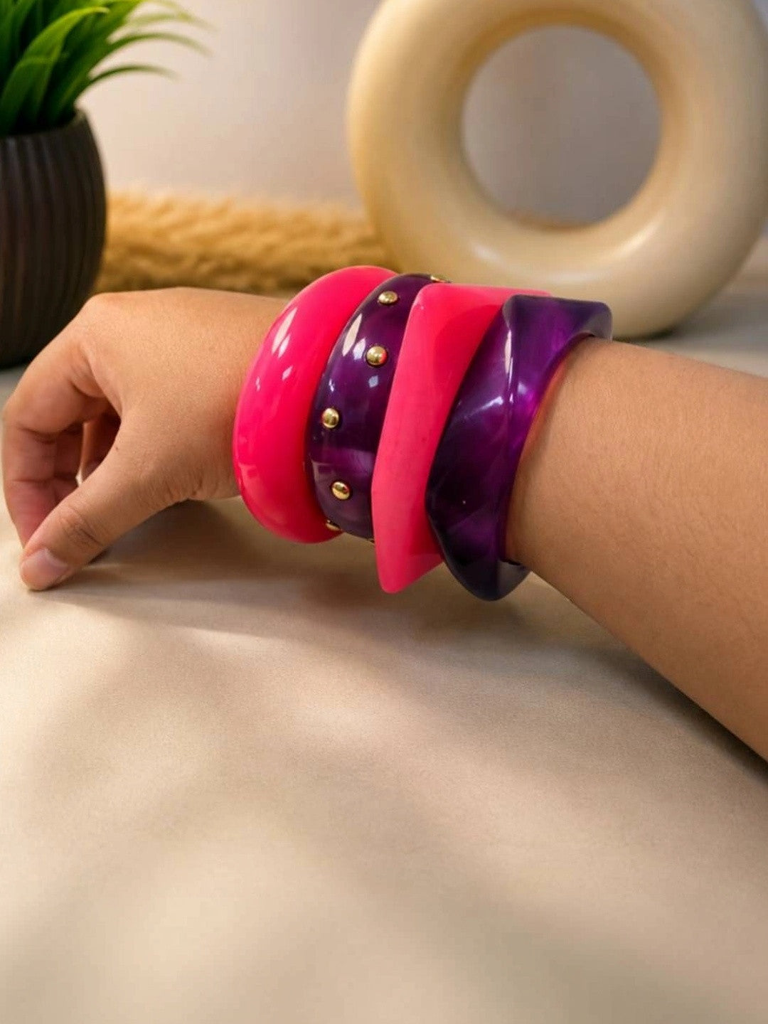 Pink Purple Resin Chunky Bangles Set of 4