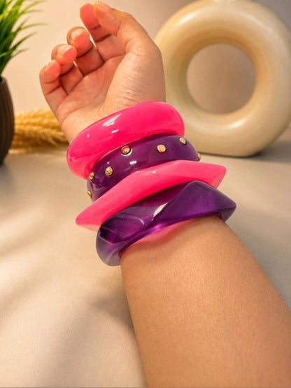 Pink Purple Resin Chunky Bangles Set of 4
