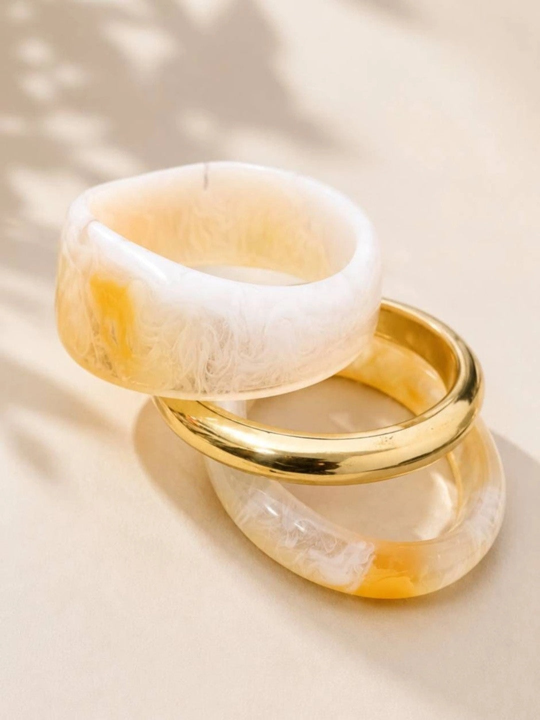 Marble Resin & Gold-Tone Bangles Set of 3