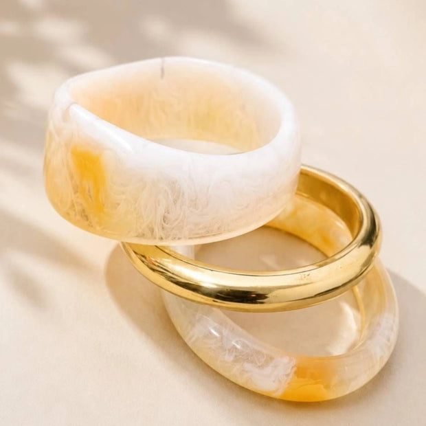 Marble Resin & Gold-Tone Bangles Set of 3