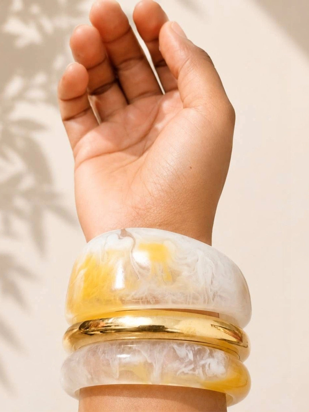 Marble Resin & Gold-Tone Bangles Set of 3