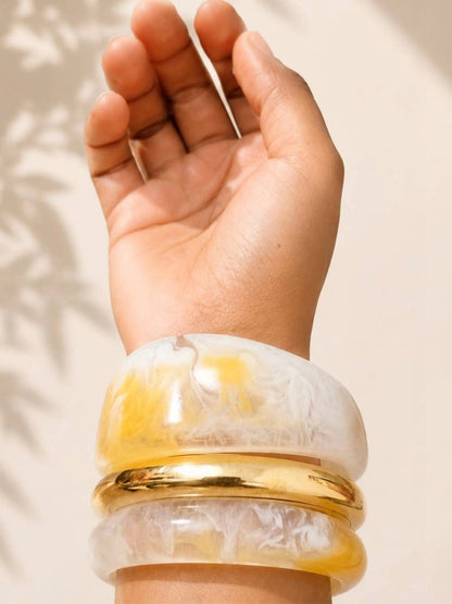 Marble Resin & Gold-Tone Bangles Set of 3