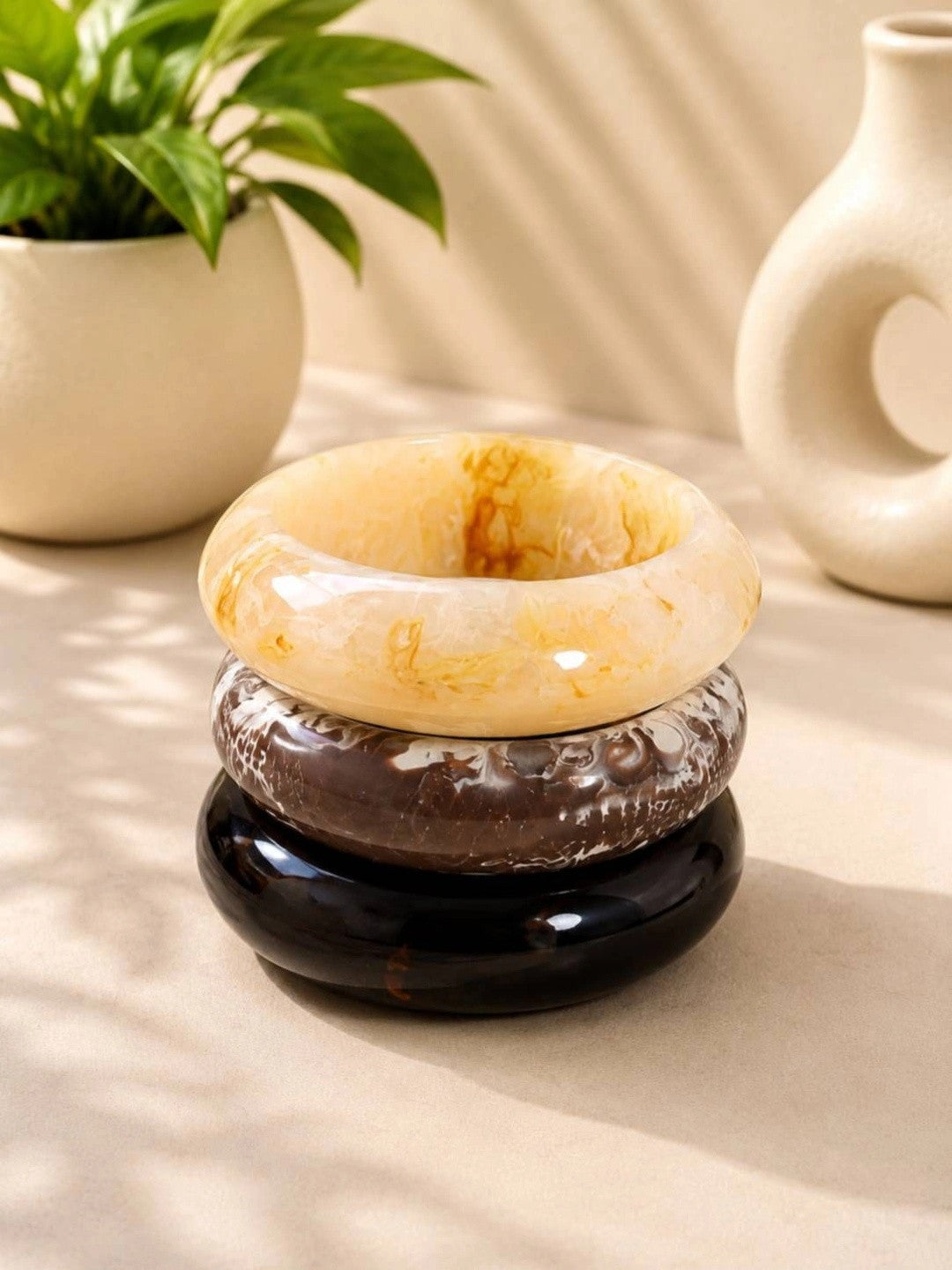 Marble-Effect Resin Chunky Bangles Set of 3