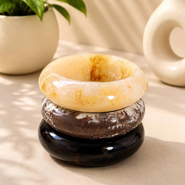 Marble-Effect Resin Chunky Bangles Set of 3