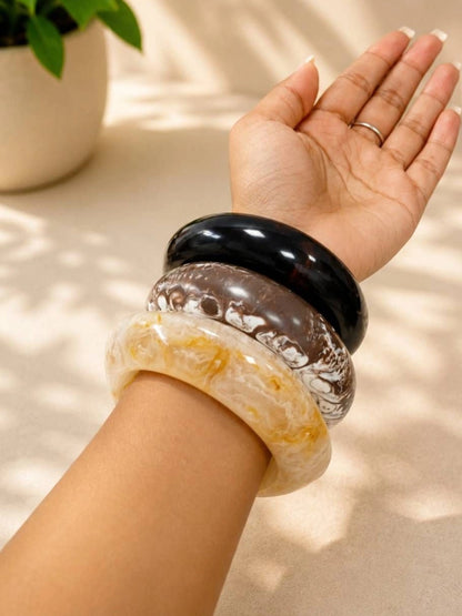 Marble-Effect Resin Chunky Bangles Set of 3