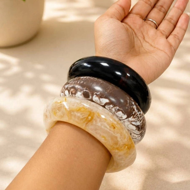 Marble-Effect Resin Chunky Bangles Set of 3
