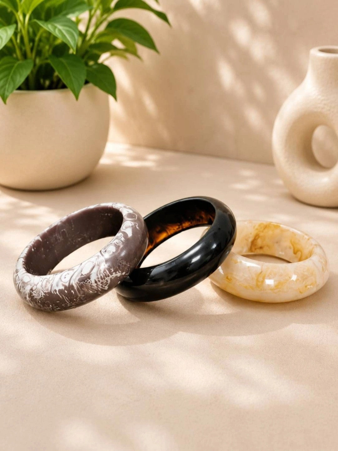 Marble-Effect Resin Chunky Bangles Set of 3