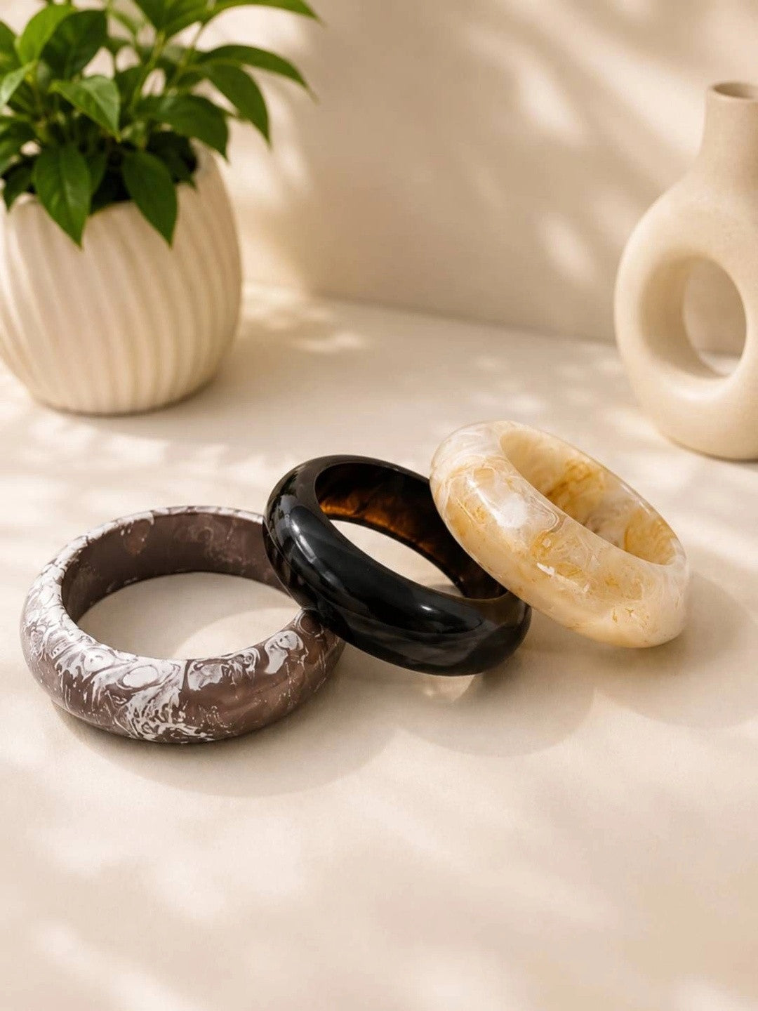 Marble-Effect Resin Chunky Bangles Set of 3