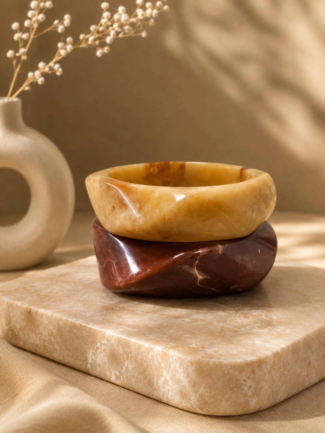 Coffee Marble-Effect Resin Bangles for Women Set of 2