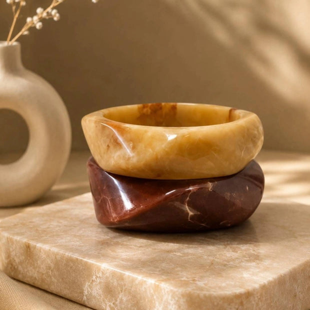 Coffee Marble-Effect Resin Bangles for Women Set of 2