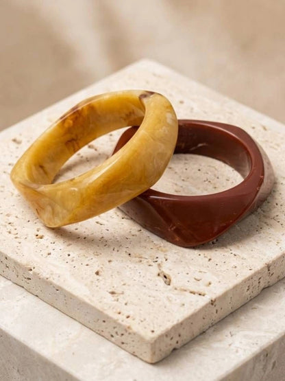 Coffee Marble-Effect Resin Bangles for Women Set of 2
