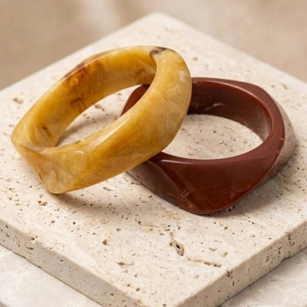 Coffee Marble-Effect Resin Bangles for Women Set of 2