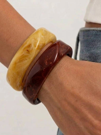 Coffee Marble-Effect Resin Bangles for Women Set of 2