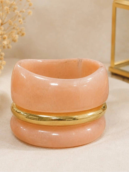 Rose Quartz & Gold-Plated Resin Bangles Set of 3