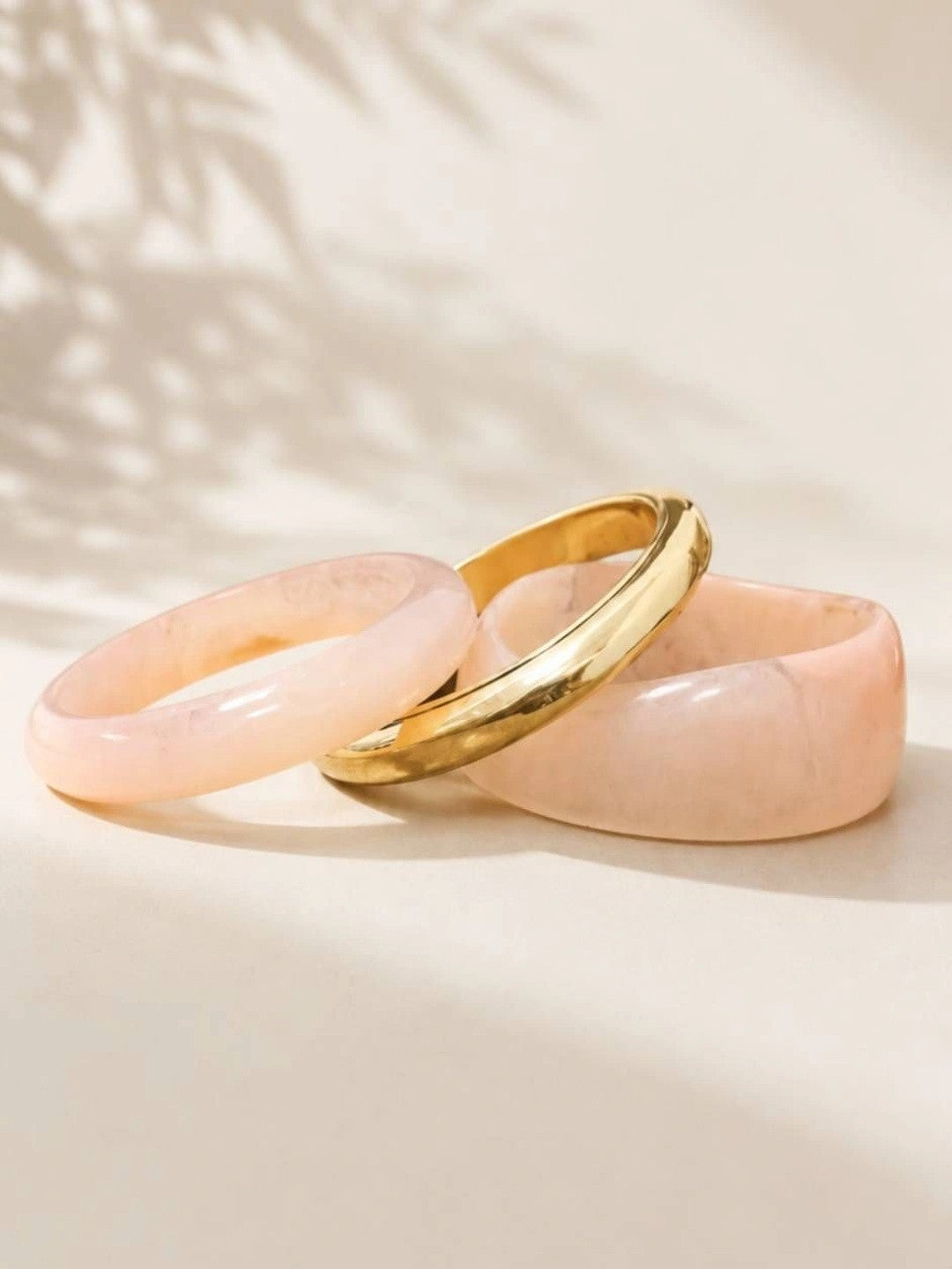 Rose Quartz & Gold-Plated Resin Bangles Set of 3