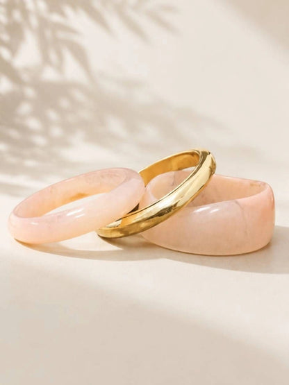 Rose Quartz & Gold-Plated Resin Bangles Set of 3