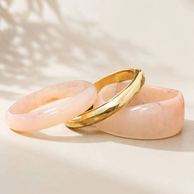 Rose Quartz & Gold-Plated Resin Bangles Set of 3