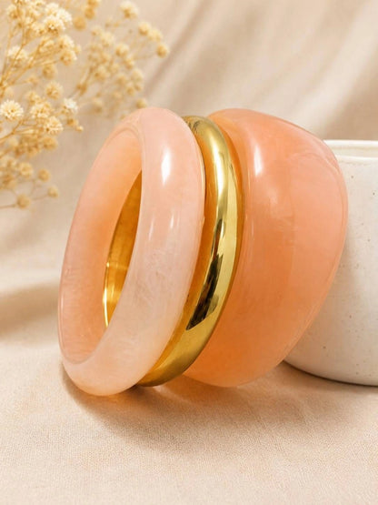 Rose Quartz & Gold-Plated Resin Bangles Set of 3
