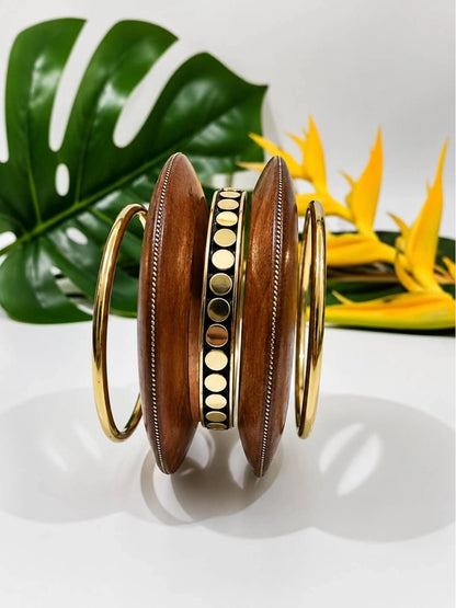 Wood & Brass-Finish Bangle Set of 5