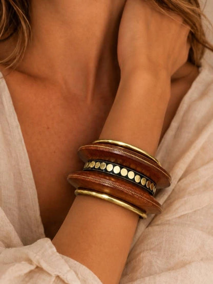 Wood & Brass-Finish Bangle Set of 5