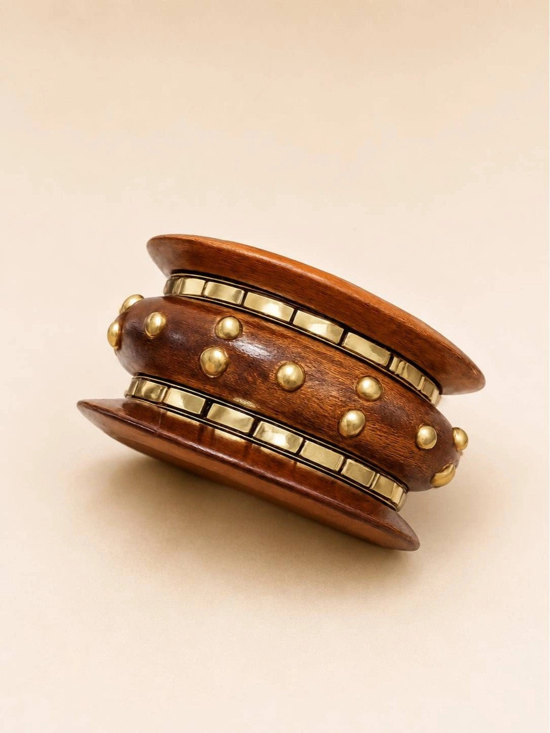 Wood & Gold-Tone Brass Studded Bangles Set of 5
