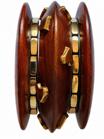 Wood & Gold-Tone Brass Kada Bangles Set of 5