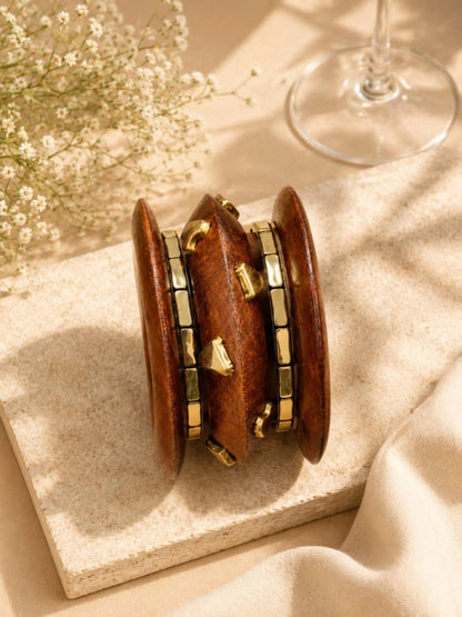 Wood & Gold-Tone Brass Kada Bangles Set of 5