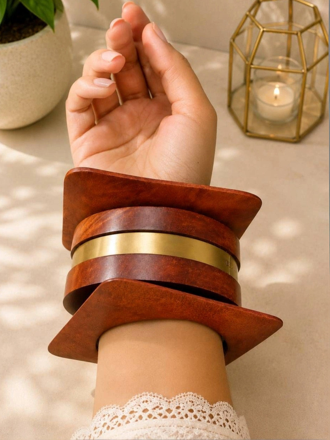 Wooden Brass-Inlay Bangles Set of 3