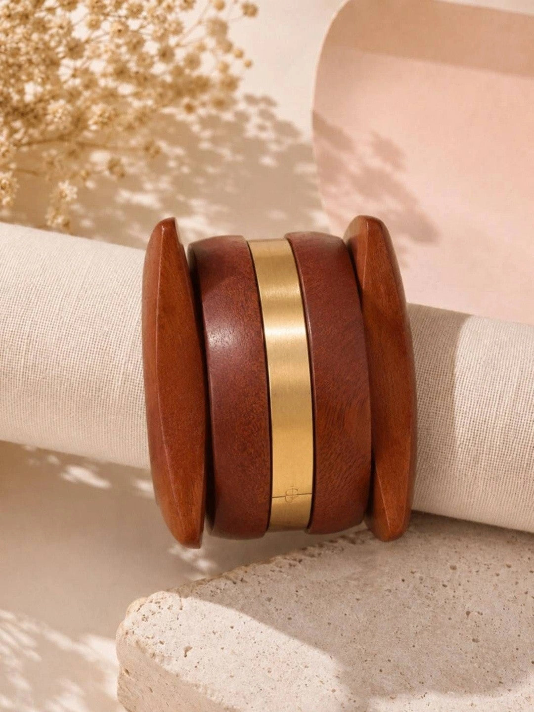 Wooden Brass-Inlay Bangles Set of 3