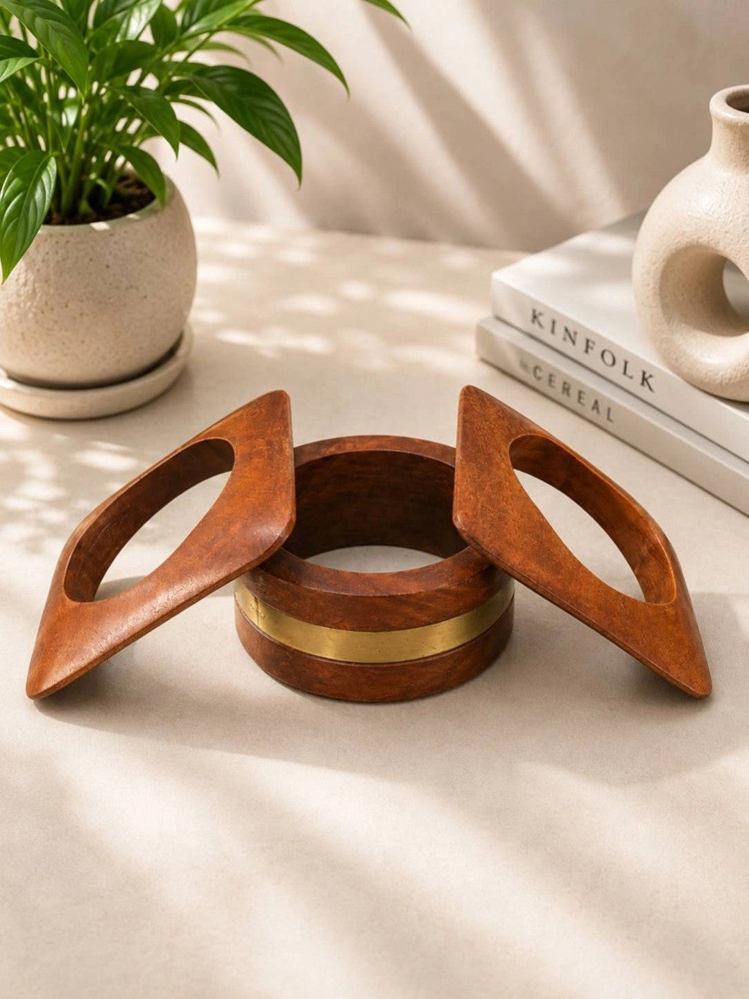 Wooden Brass-Inlay Bangles Set of 3
