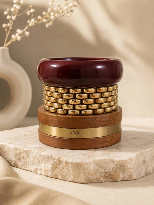 Maroon Resin & Wood Gold-Tone Bangles Set of 3
