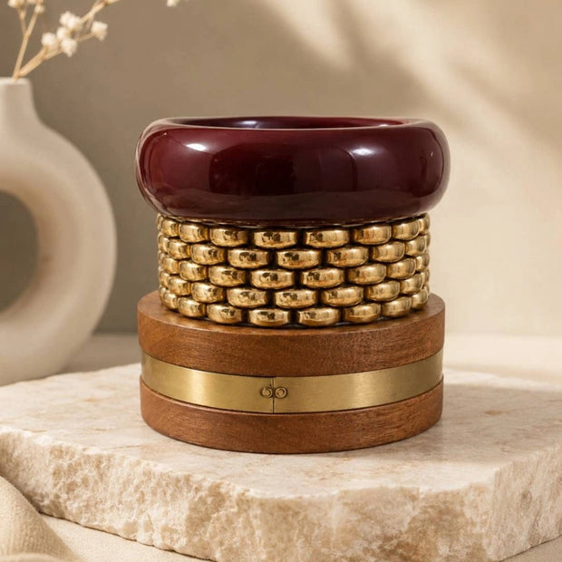 Maroon Resin & Wood Gold-Tone Bangles Set of 3