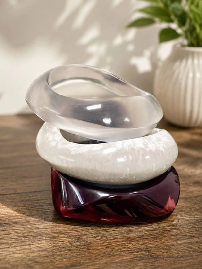 Clear White Marbled Resin Bangles Set of 3