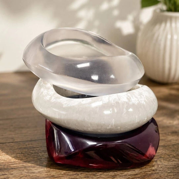 Clear White Marbled Resin Bangles Set of 3