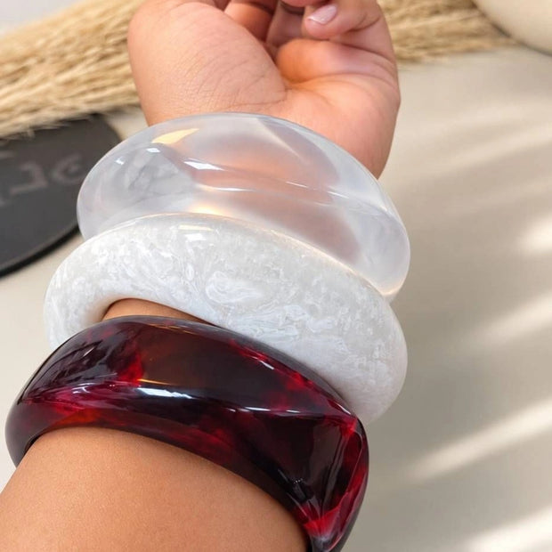 Clear White Marbled Resin Bangles Set of 3