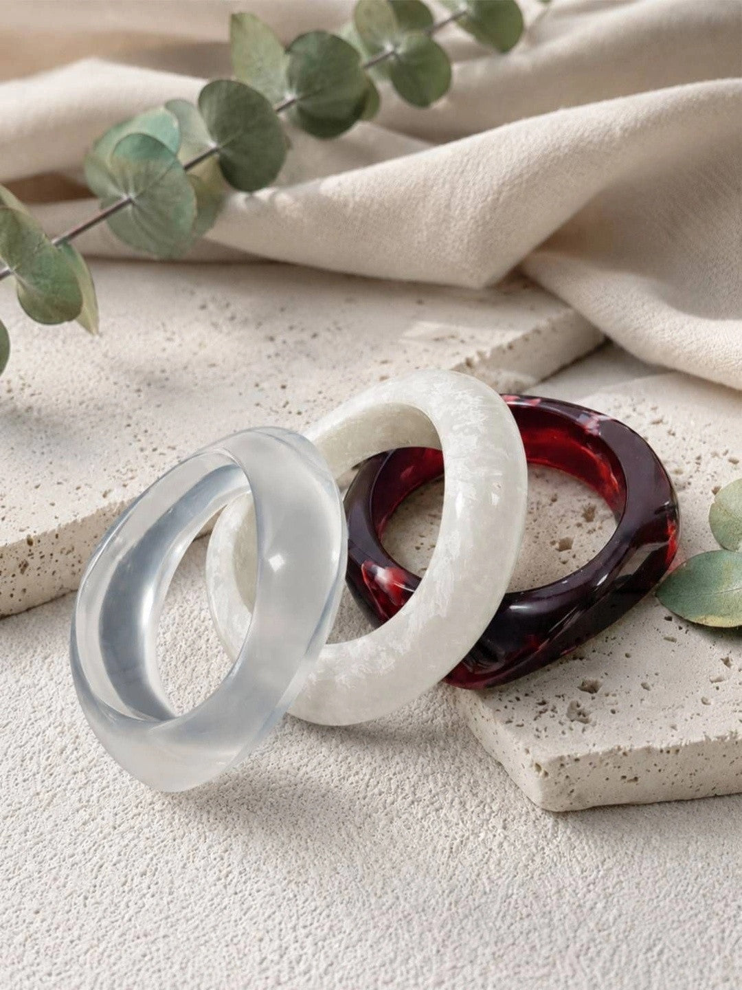 Clear White Marbled Resin Bangles Set of 3