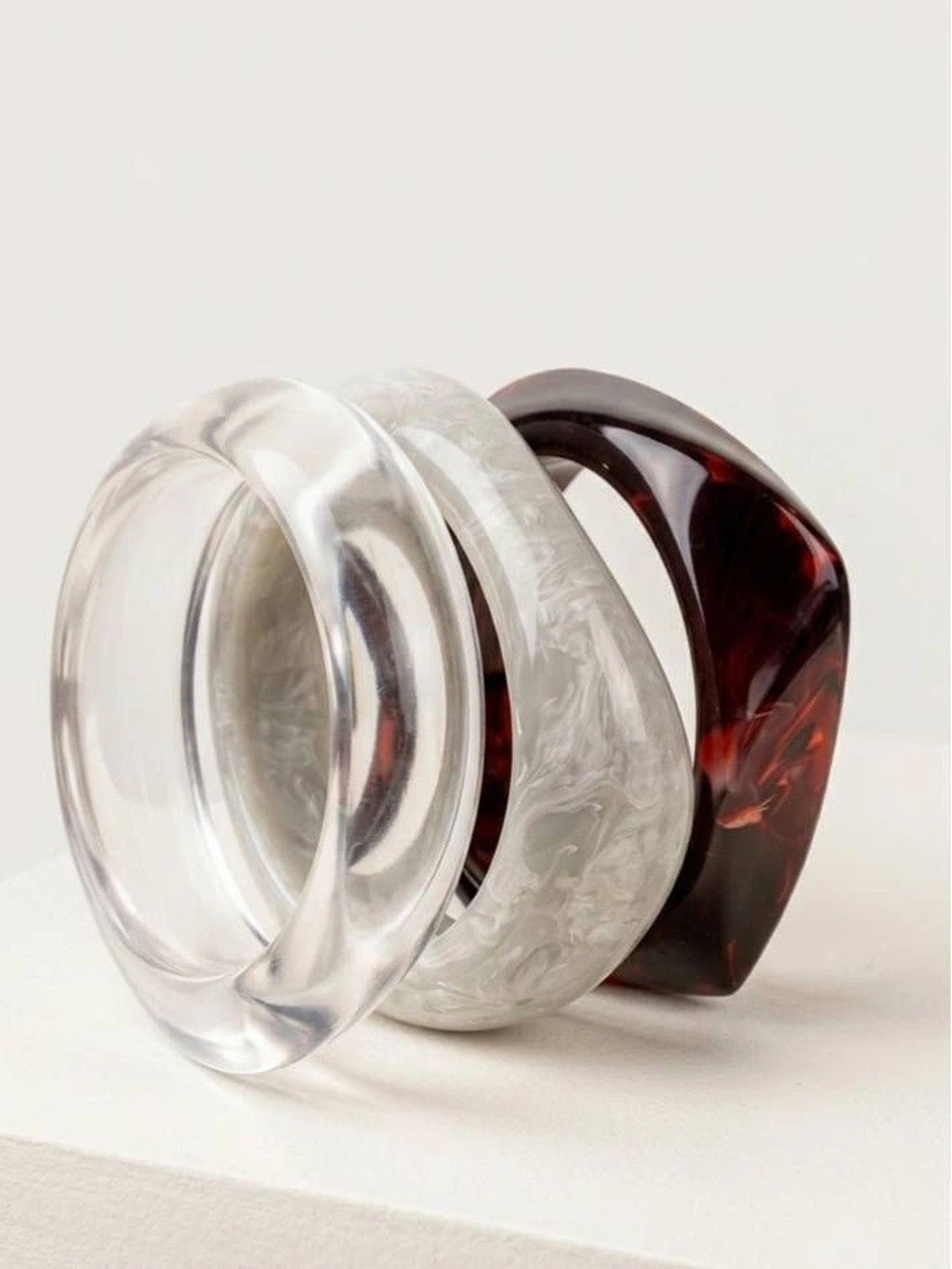 Clear White Marbled Resin Bangles Set of 3