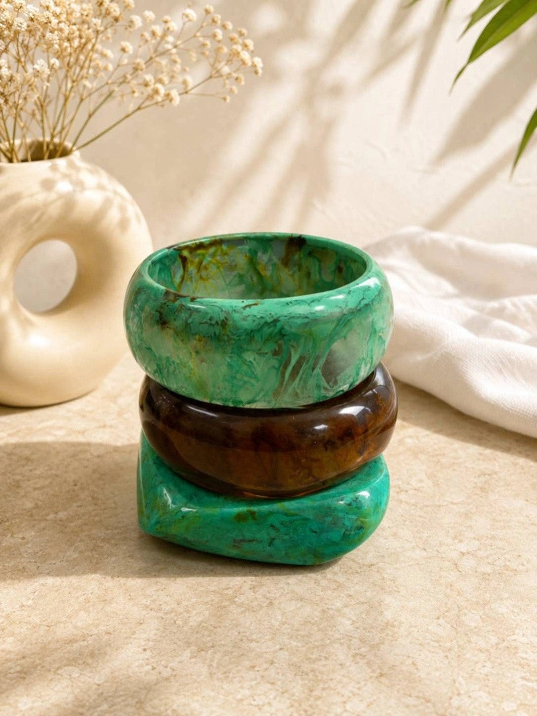 Marble-Finish Resin Bangles for Women Set of 3