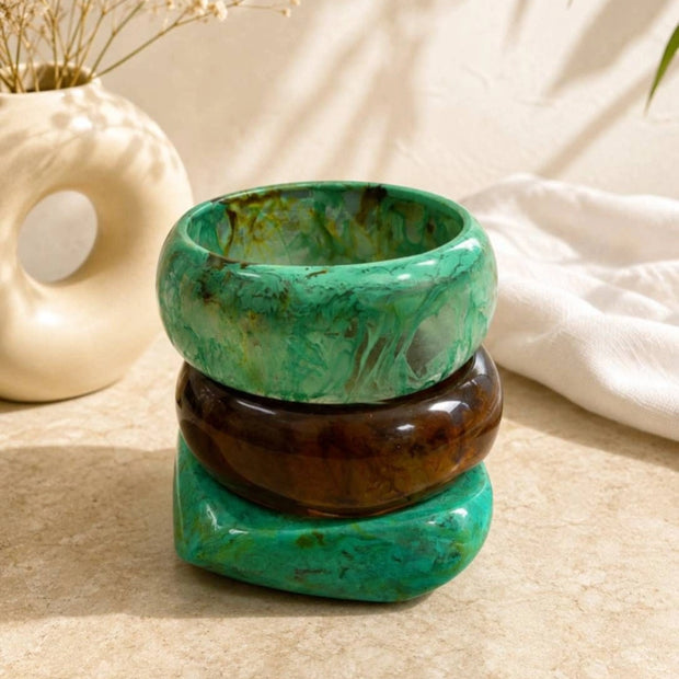 Marble-Finish Resin Bangles for Women Set of 3