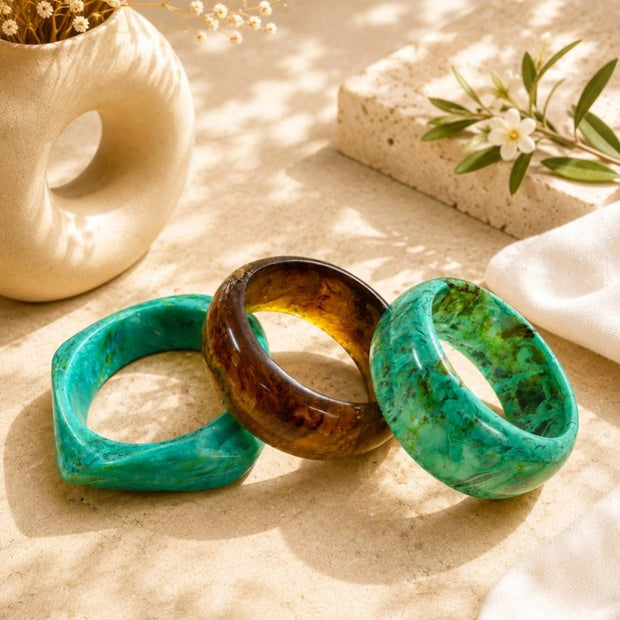 Marble-Finish Resin Bangles for Women Set of 3