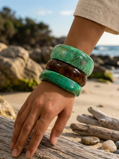 Marble-Finish Resin Bangles for Women Set of 3